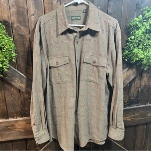 Orvis Button Down Flannel Shirt Men’s Sz Large Houndstooth Long Sleeve Brown
